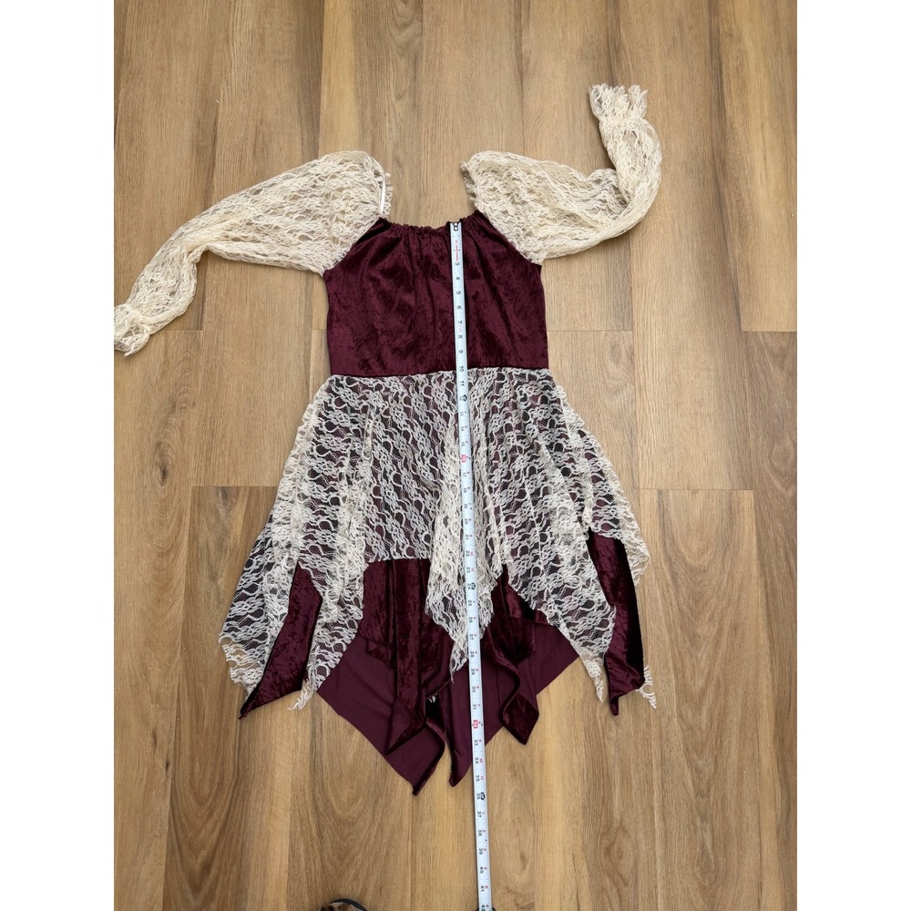 Renaissance Pirate Dress Large Burgundy Lace Y2K Halloween sexy velvet cosplay - Picture 7 of 7